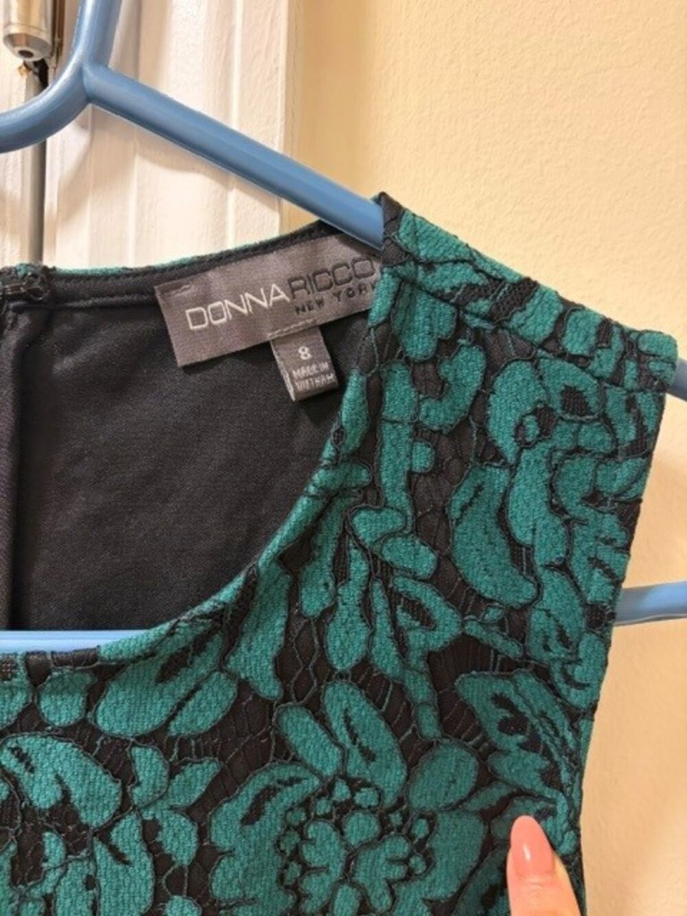 Donna Ricco NWT A-Line Dress Size 8 Green Black Lace Sleeveless Knee Length- NEW - Picture 5 of 6